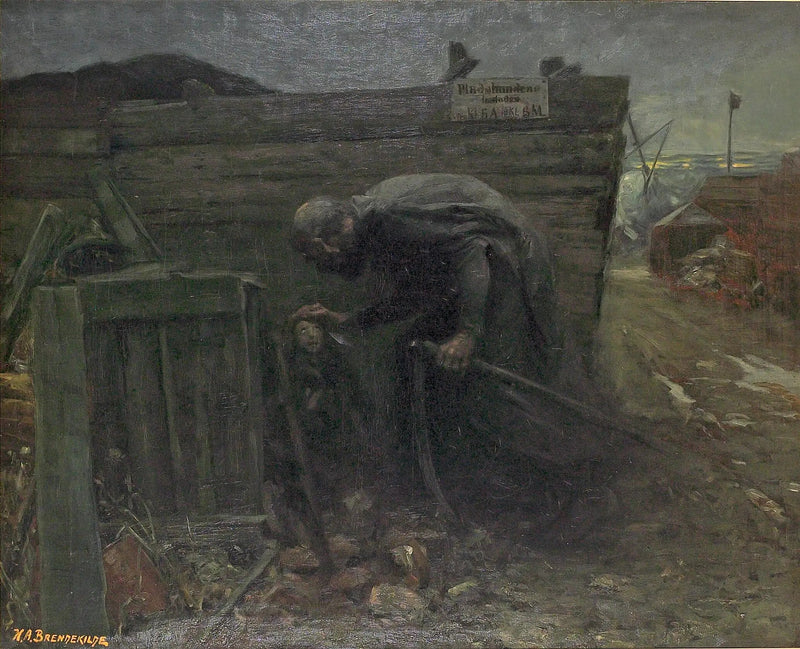 Landskap med en fattig flicka på natten. - H. A. Brendekilde