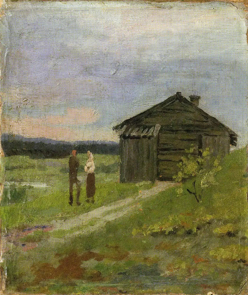 Landskap med ett litet hus och två personer - Edvard Munch