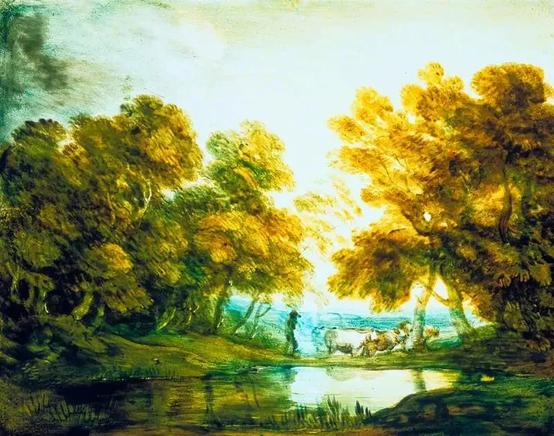 Skoglandskap med herde som leder boskap - Thomas Gainsborough