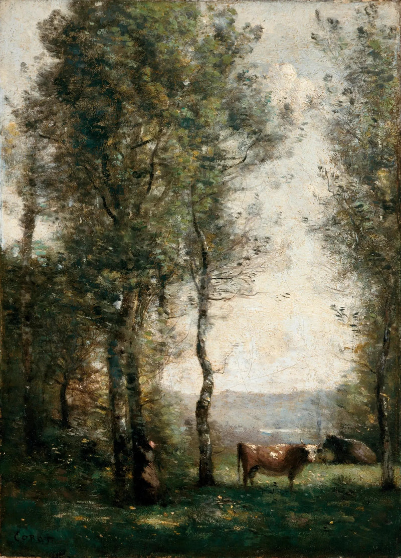 Skoglandskap med kor i en glänta - Jean-Baptiste Camille Corot