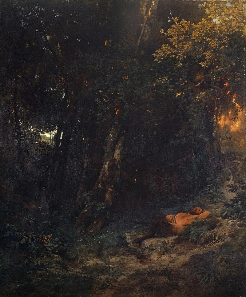Skoglandskap med Pan som vilar - Arnold Böcklin