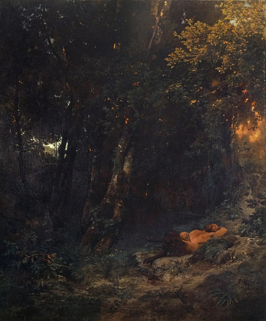Skoglandskap med Pan som vilar - Arnold Böcklin