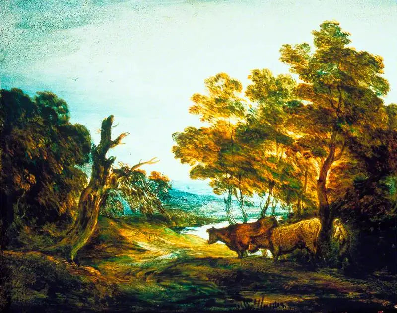 Skoglandskap med en herde och två kor - Thomas Gainsborough