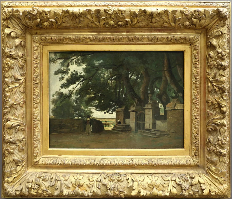Bretagnelandskap. Ett skuggat rutnät av stora träd - Jean-Baptiste Camille Corot