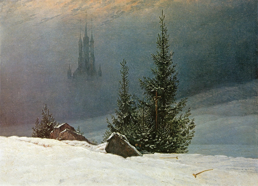 Vinterlandskap med kyrka - Caspar David Friedrich