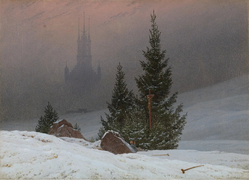 Vinterlandskap med kyrka - Caspar David Friedrich