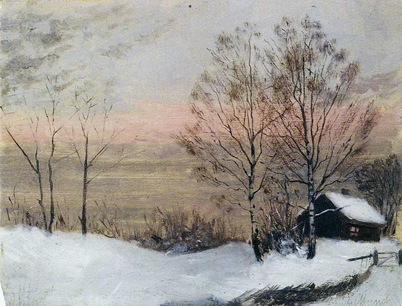 Vinterlandskap med hus och röd himmel - Edvard Munch