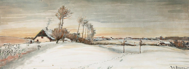 Vinterlandskap i en liten by. - H. A. Brendekilde