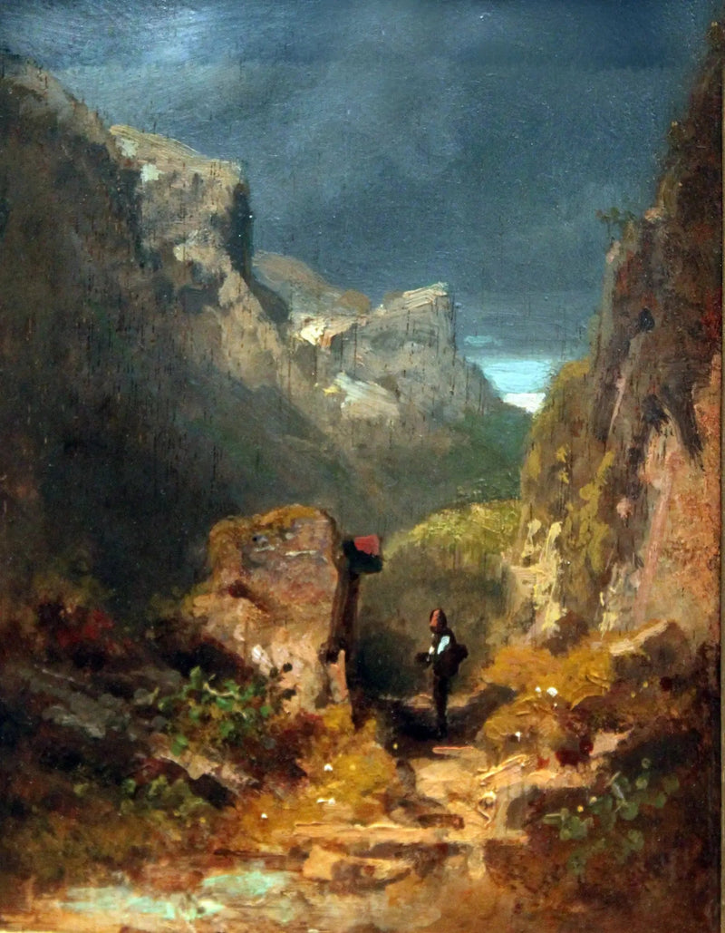 Berglandskap med ett relikskrin på en klippa - Carl Spitzweg