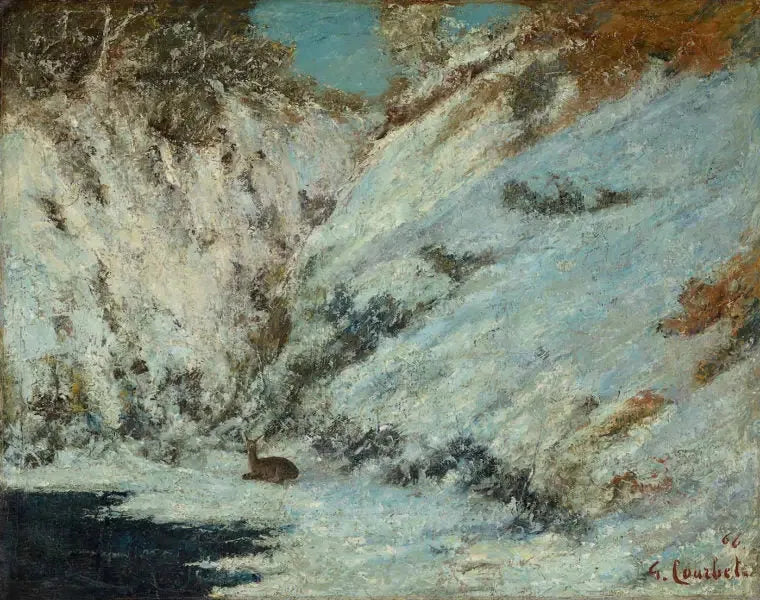 Snölandskap i Jura, med rådjur - Gustave Courbet