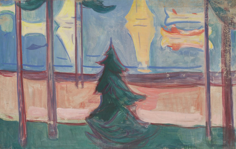 Strandlandskap med träd och båtar - Edvard Munch