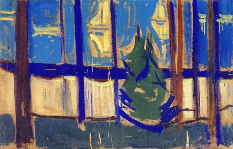 Strandlandskap med träd och båtar - Edvard Munch