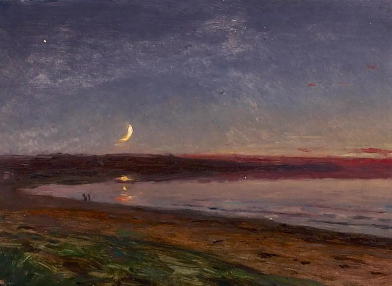 Strandlandskap på kvällen med två personer. - Peder Severin Krøyer