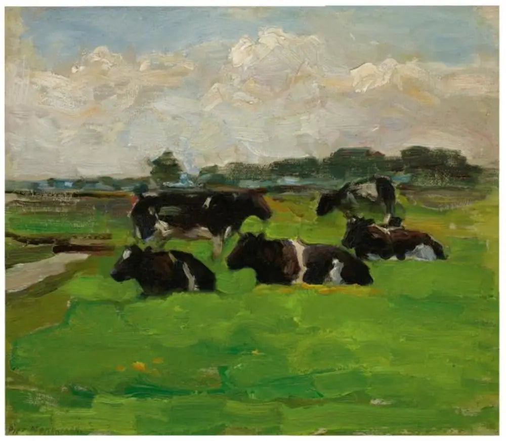 Paysage de polders avec un groupe de cinq vaches - Piet Mondrian image 1 tableau peint à l’huile sur toile