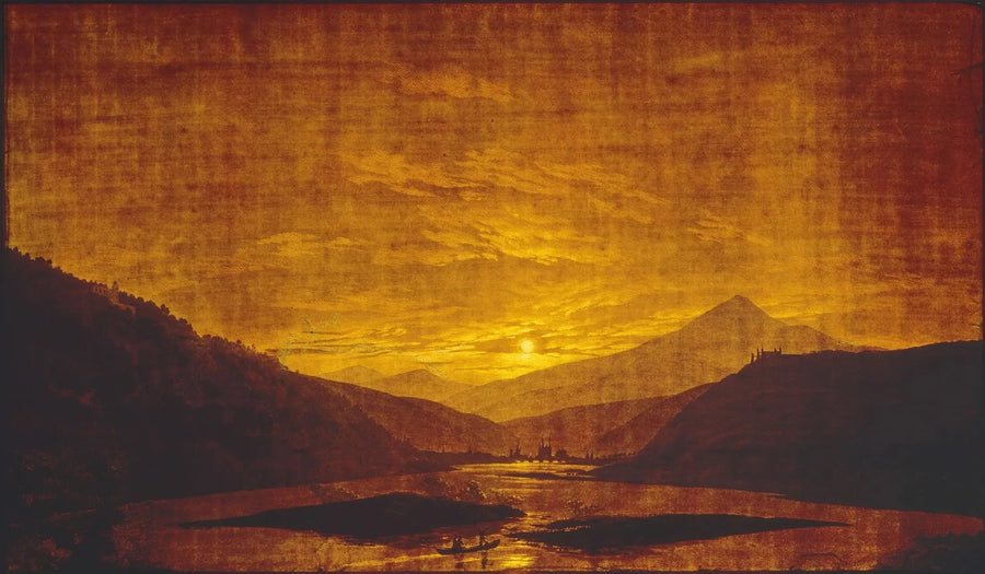 Flodlandskap i bergen, på natten - Caspar David Friedrich
