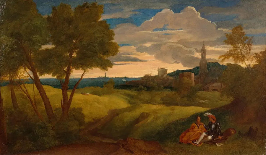 Kvällslandskap med ett par - Titian