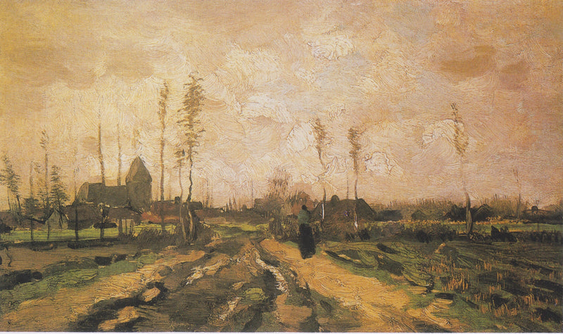 Landskap med kyrka och hus - Vincent van Gogh