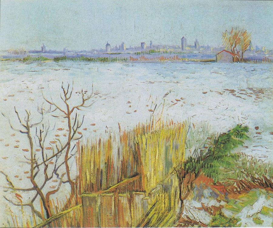 Snötäckt landskap med Arles i bakgrunden - Vincent van Gogh