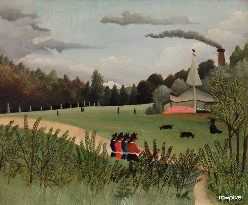 Landskap och fyra unga flickor - Henri Rousseau