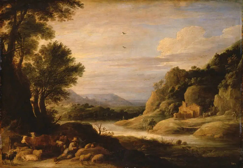 Flodlandskap med herdar och betesdjur i vila - David Teniers den yngre