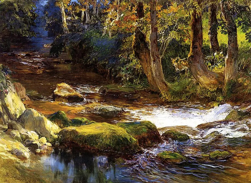 Flodlandskap med hjortar - Frederick Arthur Bridgman