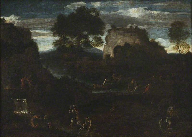 Flodlandskap med fiskare och tvättare - Domenichino