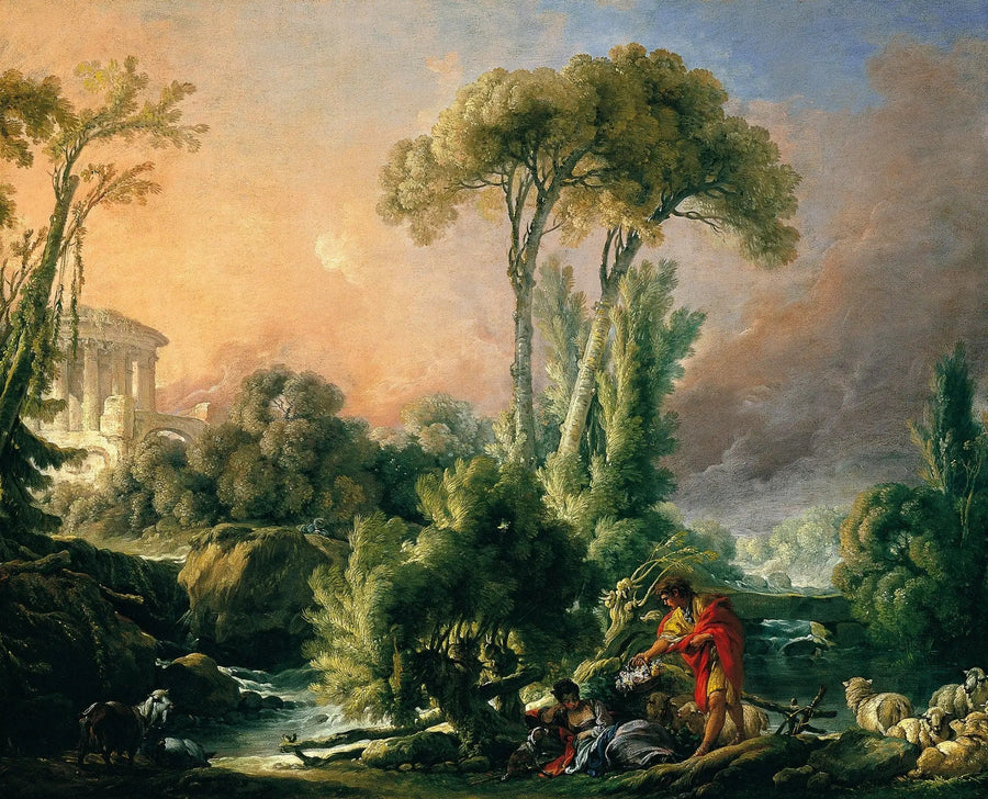 Flodlandskap med antikt tempel - François Boucher