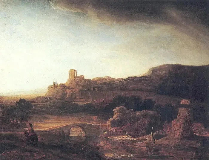 Landskap med ruiner och väderkvarn - Rembrandt