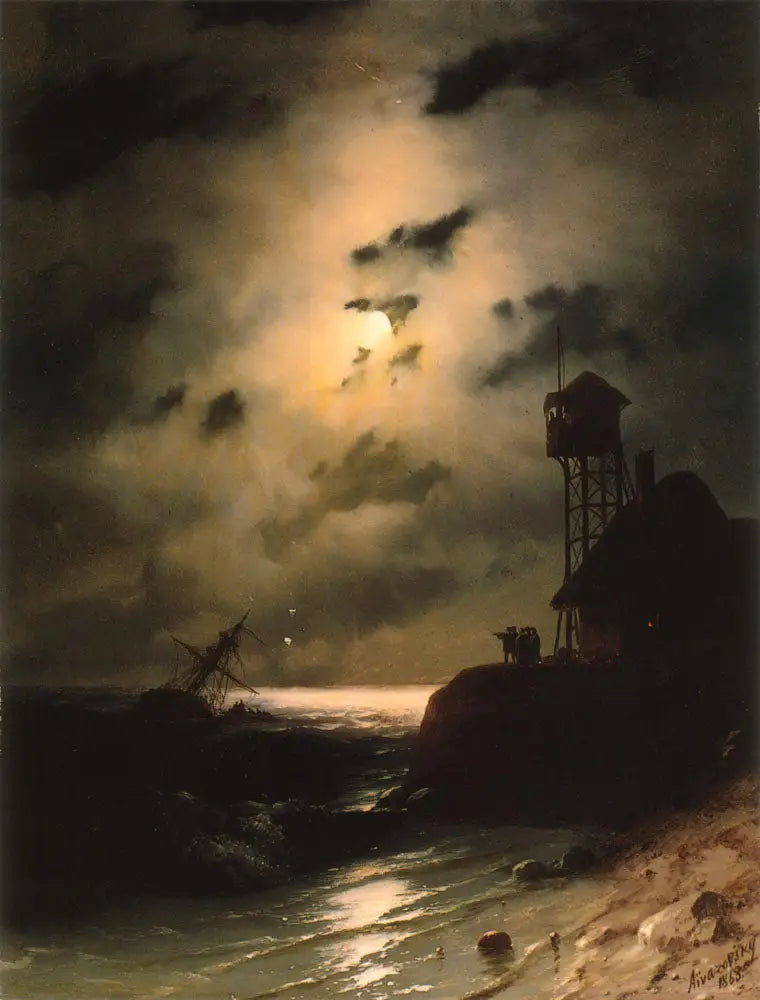 Marinlandskap i månsken med skeppsvrak - Ivan Aïvazovski