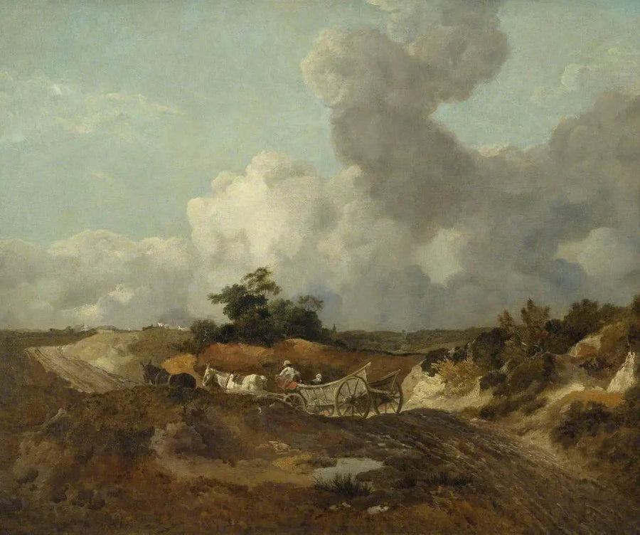 Öppet landskap med fältvagn på en kuperad stig - Thomas Gainsborough