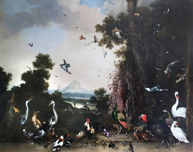 Öppet landskap med fjäderfä och vattenfåglar - Melchior de Hondecoeter