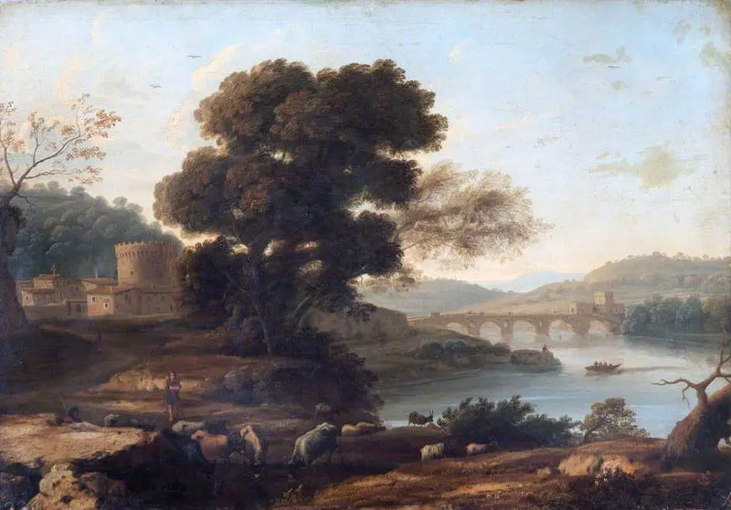 Pastoralt landskap med Ponte Molle, Rom - Claude Lorrain