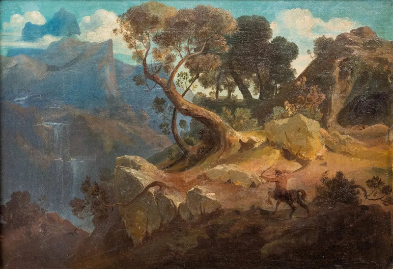 Rockslandskap med en kentaur på jakt - Arnold Böcklin