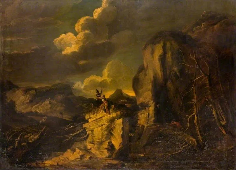 Paysage rocheux avec un chasseur - Salvator Rosa