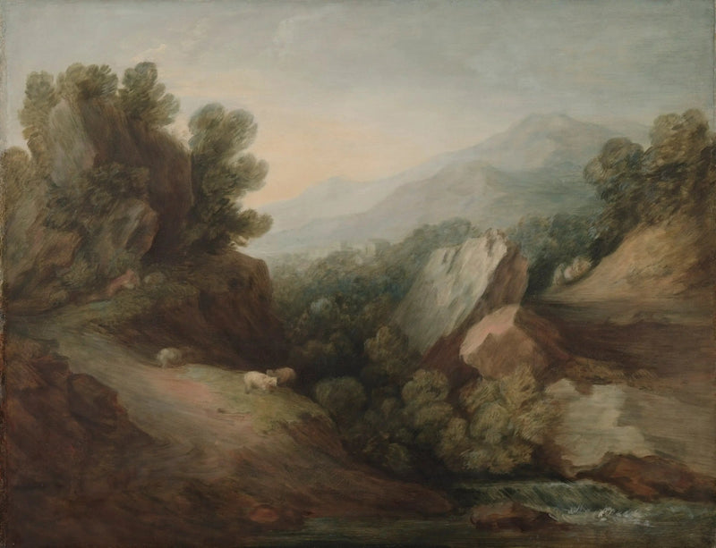 Klippig och skogig landskap med en dal och en damm - Thomas Gainsborough
