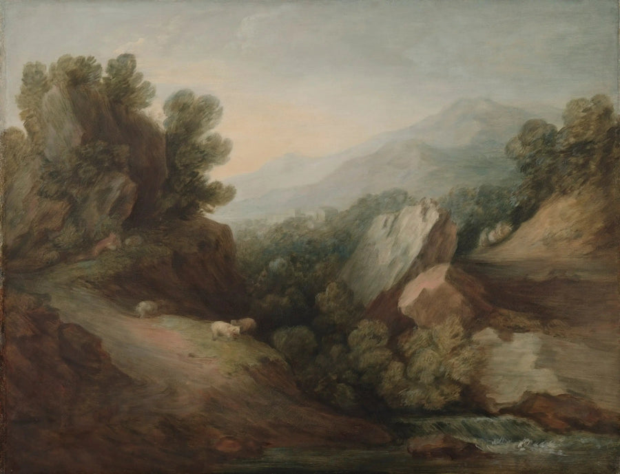 Klippig och skogig landskap med en dal och en damm - Thomas Gainsborough