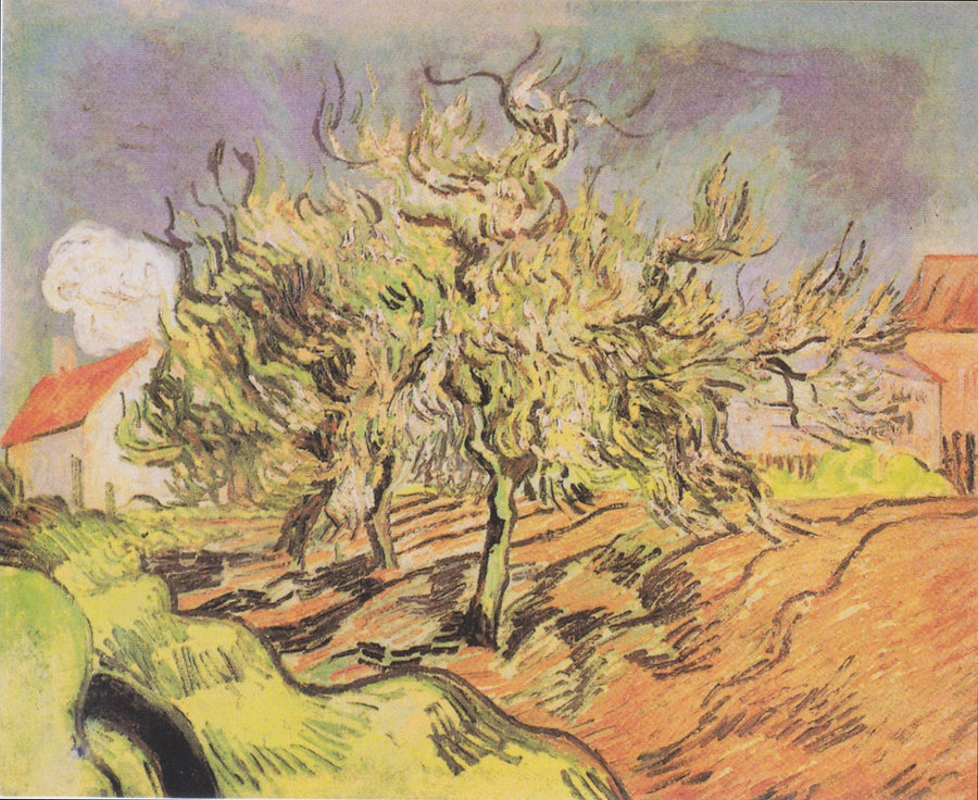 Landskap med tre träd och hus - Vincent van Gogh