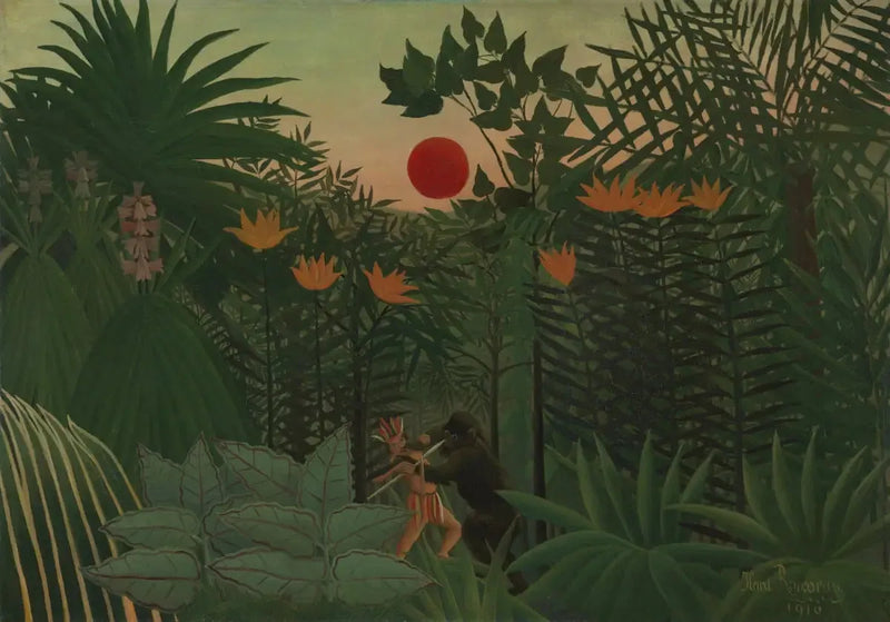 Tropiskt landskap: Indiens och gorillans kamp - Henri Rousseau