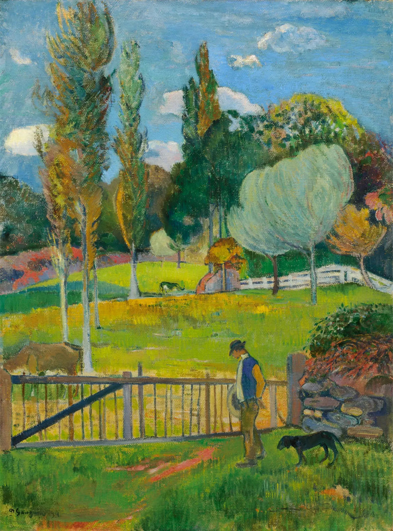 Bonde och hans hund nära ett staket - Paul Gauguin