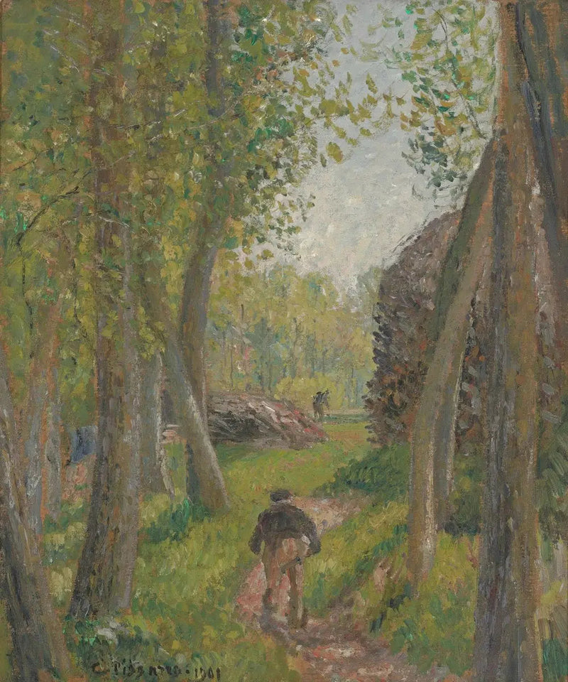 Bonde sedd bakifrån i en skogsdunge, Moret - Camille Pissarro