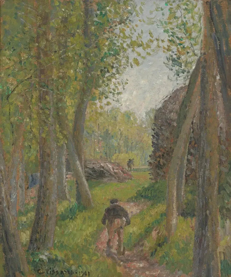Bonde sedd bakifrån i en skogsdunge, Moret - Camille Pissarro
