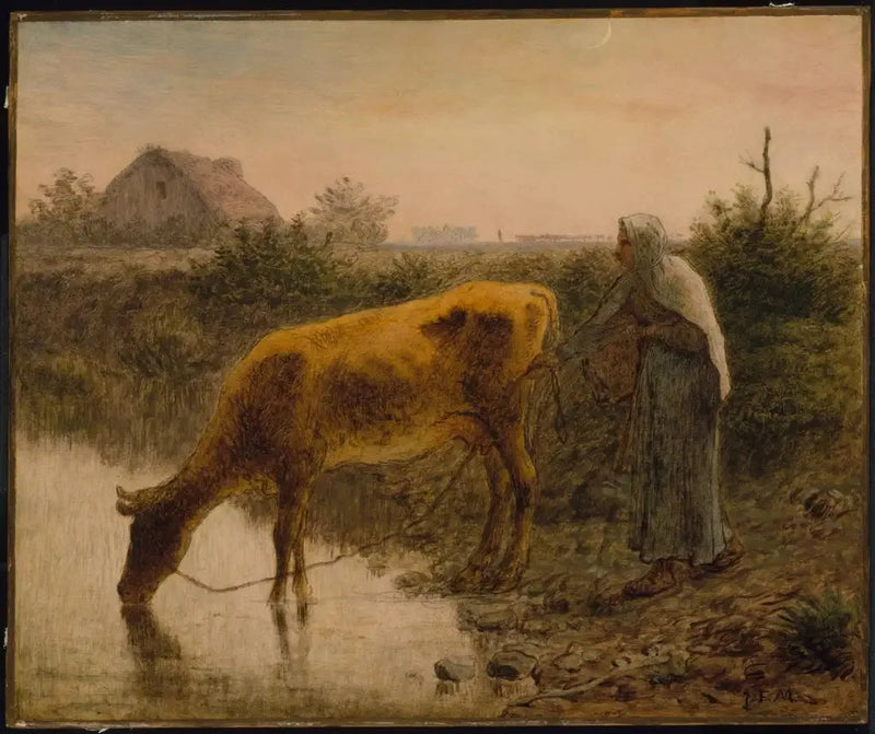Bondeska som vattnar sin ko - Jean-François Millet