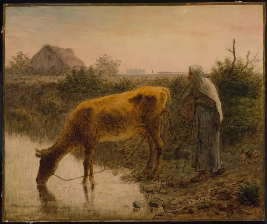 Bondeska som vattnar sin ko - Jean-François Millet