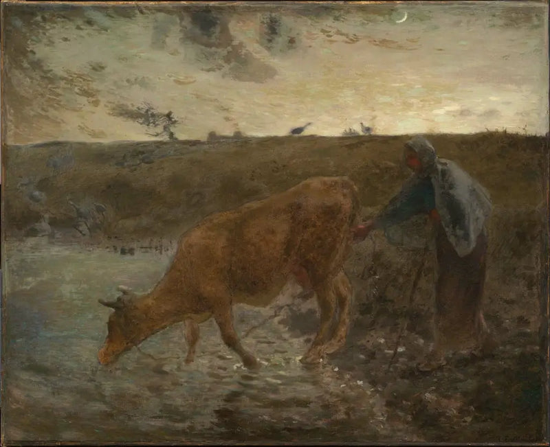 Bonde som vattnar sin ko, kväll - Jean-François Millet