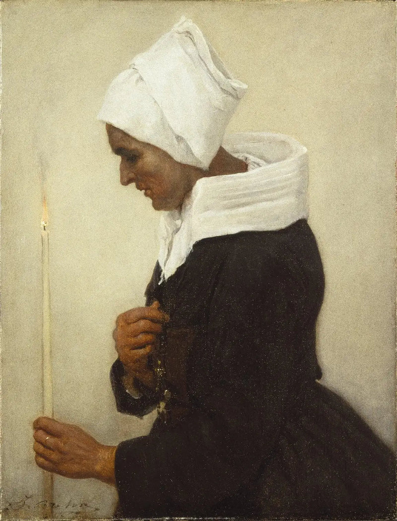 Bretonsk bondkvinna som håller ett ljus - Jules Breton
