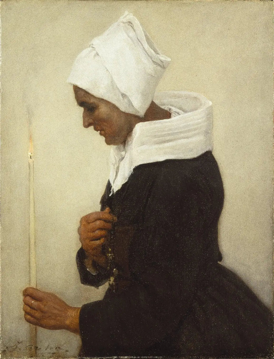 Bretonsk bondkvinna som håller ett ljus - Jules Breton
