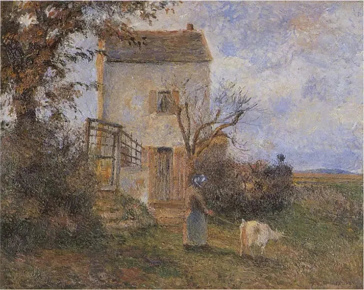 Bonde och get framför ett hus, omgivningarna av Pontoise - Camille Pissarro