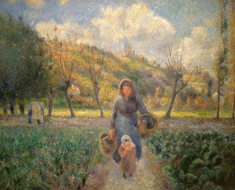 Bonde och barn som kommer tillbaka från fälten, Auvers-sur-Oise - Camille Pissarro