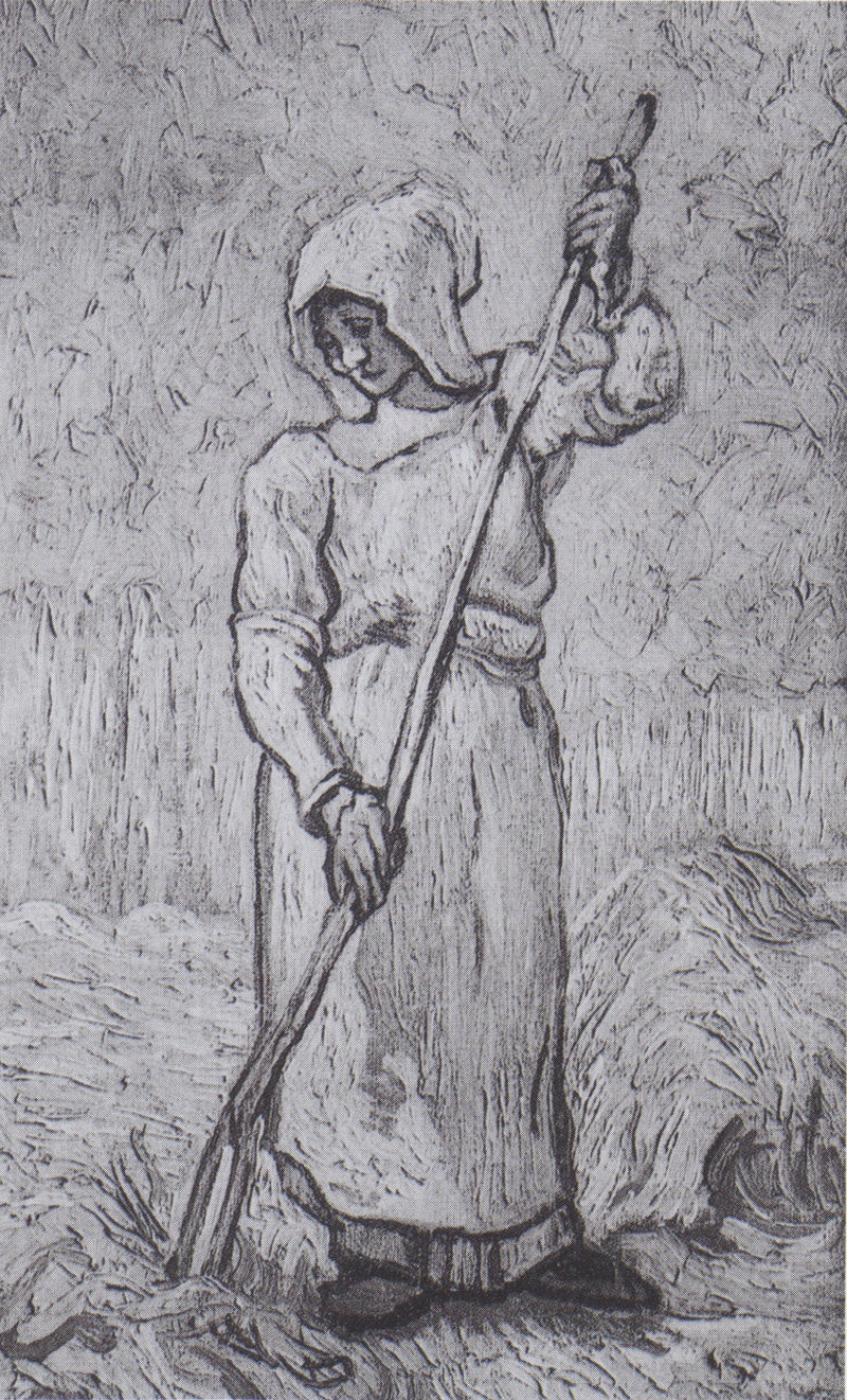 Bondkvinna med en kratta (efter Millet) - Vincent van Gogh