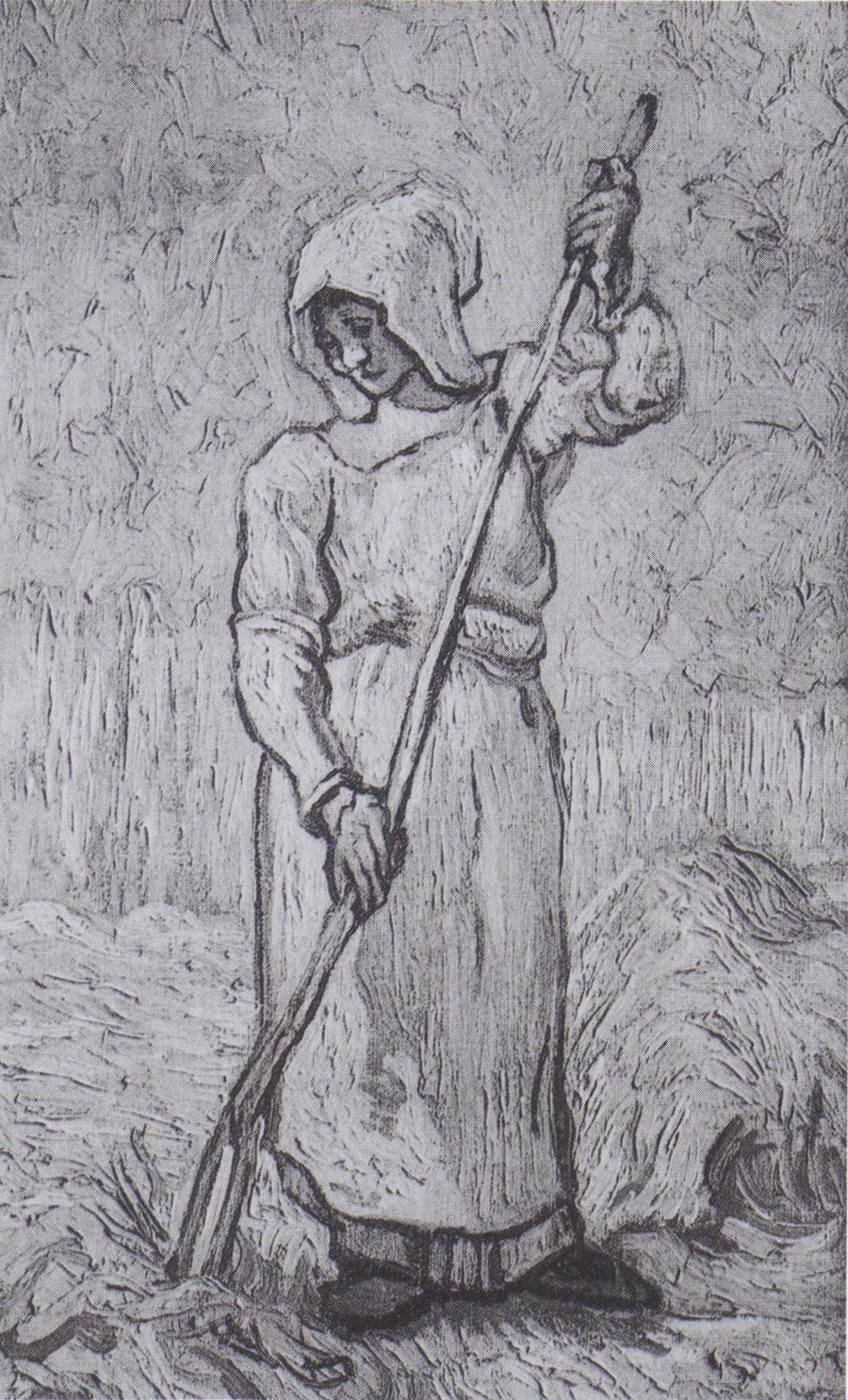 Bondkvinna med en kratta (efter Millet) - Vincent van Gogh